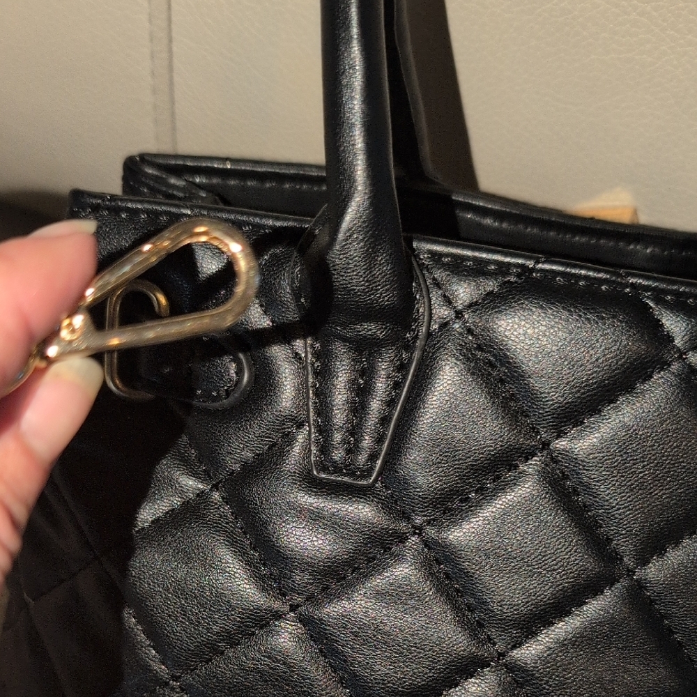 Badgley Mischka Black Quilted Satchel With Removable Crossbody Strap - Picture 6 of 9